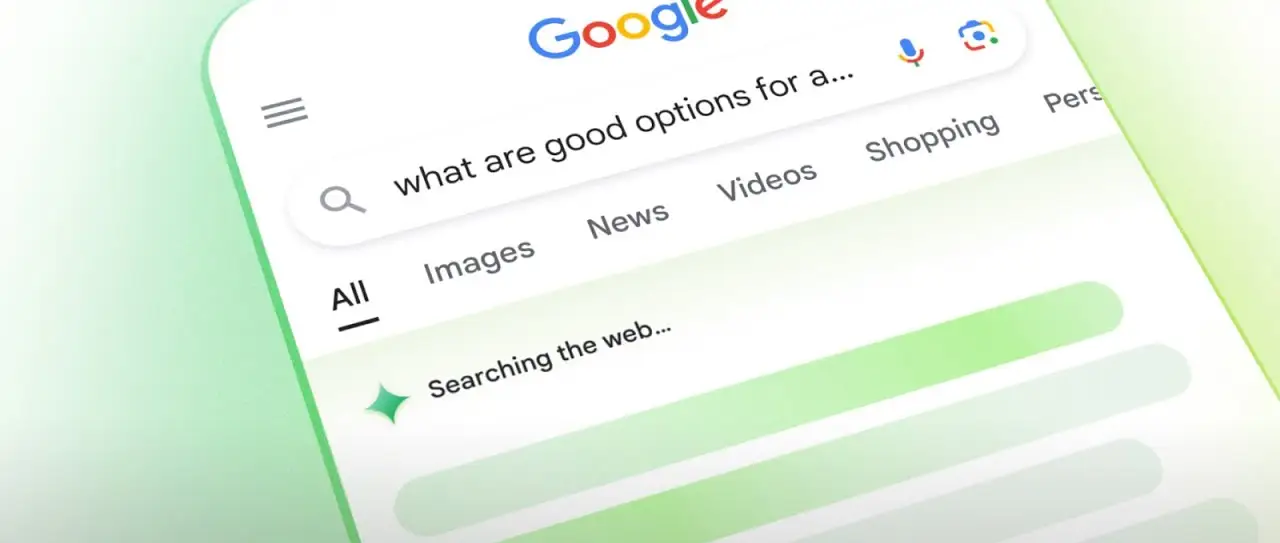Google Search on a mobile device, with an AI Overview being generated at the top